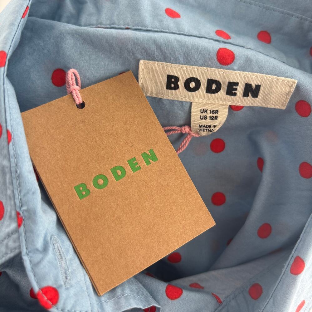 Boden Heron Blue Sienna Red Spaced Dot Cotton Button Down Shirt - Picture 10 of 12